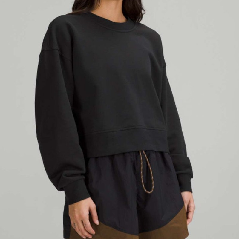 Lululemon Perfectly Oversized Cropped Crewneck Sweatshirt 4 Black French Terry
